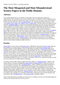 Timothy Casey B.Sc.(Hons.): Consulting Geologist  The Most Misquoted and Most Misunderstood Science Papers in the Public Domain. Abstract. I have reproduced the full text of a number of articles that seem to be chronical