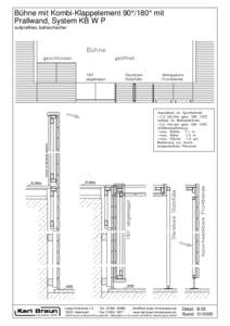 Bühne mit Kombi-Klappelement 90°/180° mit Prallwand, System KB W P aufprallfest, ballwurfsicher