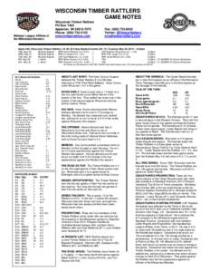 WISCONSIN TIMBER RATTLERS GAME NOTES Midwest League Affiliate of the Milwaukee Brewers