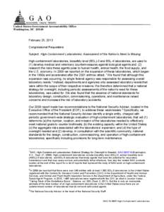 GAO-13-466R, High-Containment Laboratories: Assessment of the Nation’s Need Is Missing