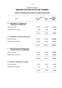 291 ESTIMATES[removed]MINISTER FOR EDUCATION AND TRAINING ANNUAL APPROPRIATIONS FROM THE CONSOLIDATED FUND* _____________________________________________________________________________________