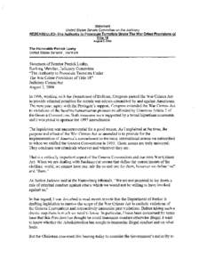 The Authority to Prosecute Terrorists Under the War Crime Provisions of Title 18, Statement before the United States Senate Committee on the Judiciary