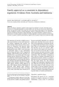 Personal Relationships, ), 183–194. Printed in the United States of America. Copyright Ó 2006 IARR=06 Family approval as a constraint in dependency regulation: Evidence from Australia and Indonesia