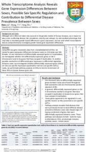 Whole Transcriptome Analysis Reveals Gene Expression Differences Between Sexes, Possible Sex Specific Regulation and Contribution to Differential Disease Prevalence Between Sexes Shen, J.J.1, Wang, T.Y.1, Yang, W.L.1