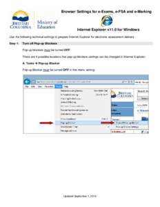 Browser Settings for e-Exams, e-FSA and e-Marking  Internet Explorer v11.0 for Windows Use the following technical settings to prepare Internet Explorer for electronic assessment delivery. Step 1: