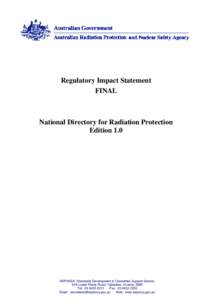 Regulatory Impact Statement FINAL National Directory for Radiation Protection Edition 1.0