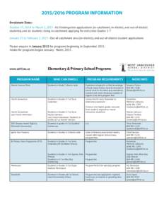 [removed]PROGRAM INFORMATION Enrollment Dates: October 15, 2014 to March 2, [removed]All Kindergarten applications (in-catchment, in-district, and out-of-district students), and all students living in catchment applying f