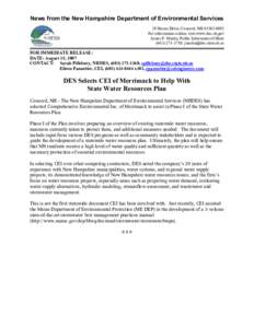 News from the New Hampshire Department of Environmental Services  29 Hazen Drive, Concord, NH 03302­0095  For information online, visit www.des.nh.gov  James P. Martin, Public Information Office