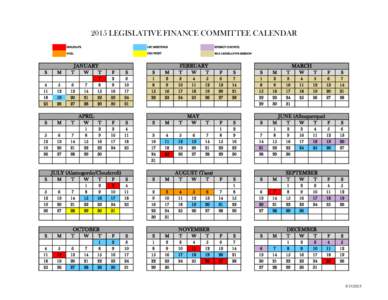 2015 LEGISLATIVE FINANCE COMMITTEE CALENDAR HOLIDAYS LFC MEETINGS  ENERGY COUNCIL