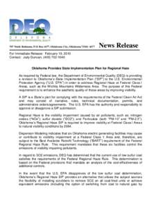 707 North Robinson, P.O. Box 1677, Oklahoma City, Oklahoma[removed]News Release For Immediate Release: February 19, 2010 Contact: Judy Duncan, ([removed]