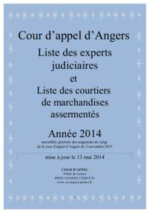 Cour d’appel d’Angers Liste des experts judiciaires et Liste des courtiers de marchandises