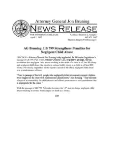 Attorney General Jon Bruning  News Release FOR IMMEDIATE RELEASE April 2, 2012