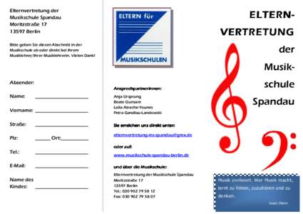 Elternvertretung der Musikschule Spandau MoritzstraßeBerlin  ELTERNELTERN VERTRETUNG