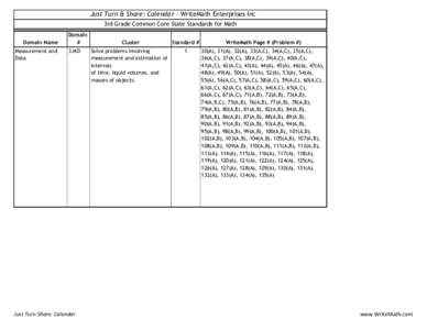Just Turn & Share: Calenda r - WriteMath Enterprises Inc 3rd Grade Common Core State Standards for Math Domain Name Measurement and Data