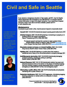 Information Technology Solutions  Civil and Safe in Seattle If you observe a dangerous situation or feel unsafe, call 911. Use the Seattle Police Department Non-Emergency Line[removed]or situation-specific contact i