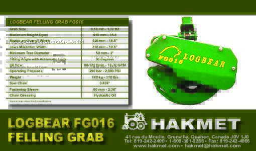 LOGBEAR FELLING GRAB FG016 Grab Size 0.16 m2ft2  Maximum Height Open