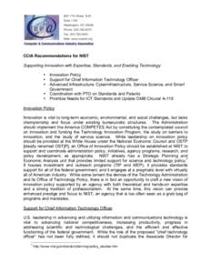 CCIA Recommendations for NIST Supporting Innovation with Expertise, Standards, and Enabling Technology • • • •