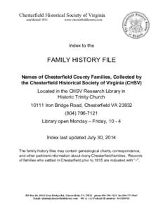 Chesterfield Historical Society of Virginia established 1981 www.chesterfieldhistory.com  Index to the