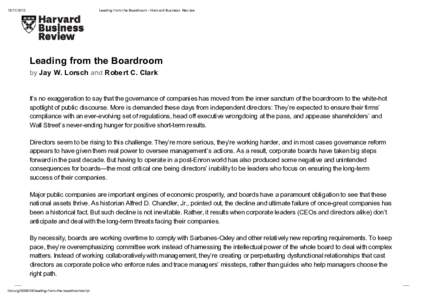 Leading f rom the Boardroom - Harv ard Business Rev iew Leading from the Boardroom by Jay W. Lorsch and Robert C. Clark