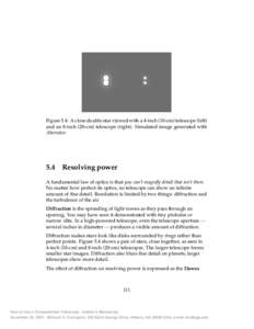 Figure 5.4: A close double star viewed with a 4-inch (10-cm) telescope (left) and an 8-inch (20-cm) telescope (right). Simulated image generated with Aberrator. 5.4 Resolving power A fundamental law of optics is that you