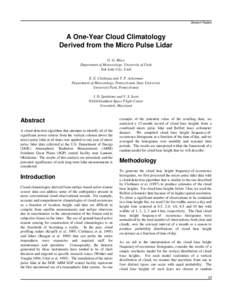 Session Papers  A One-Year Cloud Climatology Derived from the Micro Pulse Lidar G. G. Mace Department of Meteorology, University of Utah