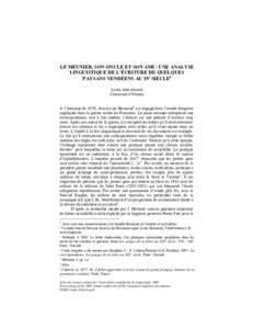 Le Meunier, son oncle et son ami : édition critique et analyse linguistique de l’écriture de quelques paysans  vendéens au 19e