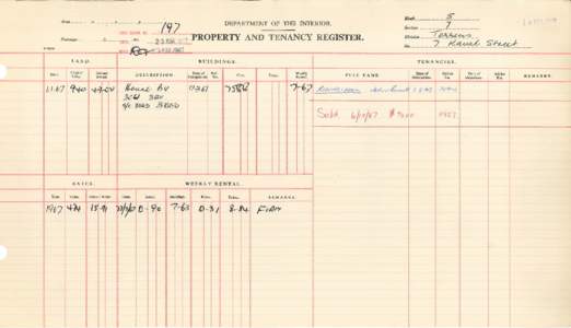 Department of the Interior Property and Tenancy Ledger