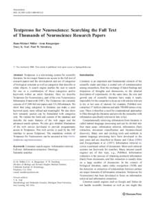 Neuroinform DOI[removed]s12021[removed]Textpresso for Neuroscience: Searching the Full Text of Thousands of Neuroscience Research Papers Hans-Michael Müller & Arun Rangarajan &