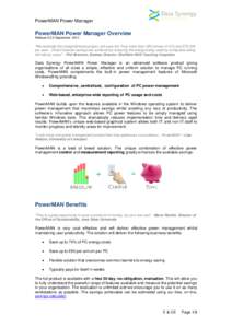 PowerMAN Power Manager  PowerMAN Power Manager Overview ReleaseSeptember 2014  