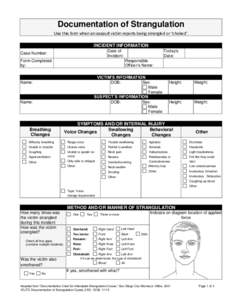 Documentation of Strangulation Use this form when an assault victim reports being strangled or “choked”. INCIDENT INFORMATION Today’s Date: