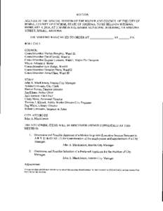 AGENDA AGENDA OF THE SPECIAL SESSION OF THE MAYOR AND COUNCIL OF THE CITY OF BISBEE, COUNTY OF COCHISE, STATE OF ARIZONA, TO BE HELD ON TUESDAY, FEBRUARY 4, 2014, AT 5:30PM IN THE BISBEE MUNICIPAL BUILDING, 118 ARIZONA S