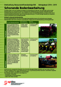 Direktzahlung: Ressourceneffizienzbeiträge REB  Beitragsdauer 2014 – 2019 Schonende Bodenbearbeitung Fruchtbarer Boden ist eine der wichtigsten Grundlagen für die Herstellung von Nahrungs- und Futtermitteln und der 