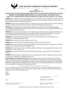 ITEM 15  DRAFT RESOLUTION NO. *-17 RESOLUTION OF THE BOARD OF DIRECTORS OF THE LAKE SHASTINA COMMUNITY SERVICES DISTRICT ESTABLISHING THE POSITION OF ACTING GENERAL MANAGER TO BE A