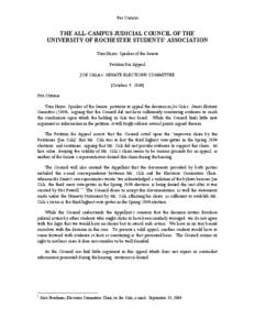 Per Curiam  THE ALL-CAMPUS JUDICIAL COUNCIL OF THE UNIVERSITY OF ROCHESTER STUDENTS’ ASSOCIATION Tom Hayes, Speaker of the Senate Petition For Appeal