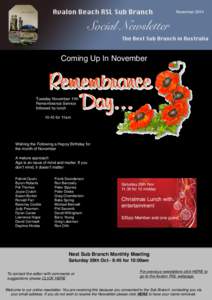 NovemberComing Up In November Tuesday November 11th! Remembrance Service