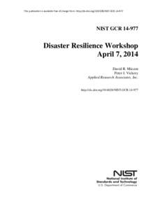 Disaser Resilience Workshop April 7, 2014