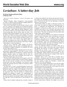 World Socialist Web Site  wsws.org Leviathan: A latter-day Job By Dorota Niemitz and David Walsh
