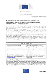 COMMISSION EUROPEENNE  COMMUNIQUE DE PRESSE Bruxelles, le 14 novembre[removed]Surfer dans les airs: la Commission autorise les