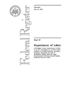 Thursday, May 29, 2003 Part IV  Department of Labor