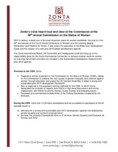 United Nations / UN Women / Non-governmental organization / International development / Gender equality / NGO Committee on the Status of Women /  New York / United Nations Development Group / United Nations Commission on the Status of Women / Zonta International