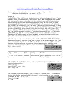 Southern Campaign American Revolution Pension Statements & Rosters Pension Application of Archibald Finley R3554 Margaret Finley Transcribed and annotated by C. Leon Harris. 4 Feb[removed]VA