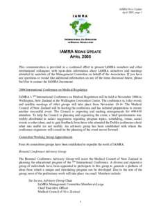 IAMRA News Update April 2005, page 1 IAMRA  INTERNATIONAL CO-OPERATION
