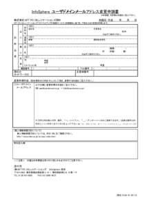 InfoSphere ユーザドメインメールアドレス変更申請書 ※申請書、内訳票の枚数をご記入下さい。 株式会社 NTT PC コミュニケーションズ御中  申請日：平成