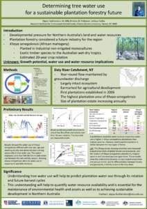 Determining tree water use for a sustainable plantation forestry future Pippa Featherston, Dr. Mila Bristow & Professor Lindsay Hutley Research Institute for Environment & Livelihoods, Charles Darwin University, Darwin, 