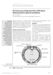 Update in  Anaesthesia The Transversus Abdominis Plane (TAP) block: Abdominal plane regional anaesthesia Katrina Webster