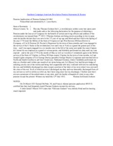 Southern Campaign American Revolution Pension Statements & Rosters Pension Application of Thomas Graham S31081 Transcribed and annotated by C. Leon Harris. VA