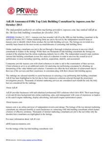 AdLift Announced Fifth Top Link Building Consultant by topseos.com for October 2013 The independent authority on online marketing providers, topseos.com, has ranked AdLift as the 5th best link building consultant for Oct