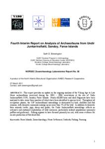 NORSEC  Fourth Interim Report on Analysis of Archaeofauna from Undir Junkarinsfløtti, Sandoy, Faroe Islands Seth D. Brewington CUNY Doctoral Program in Anthropology