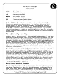 Memo - May 2, [removed]Tobacco Settlement Revenue Update