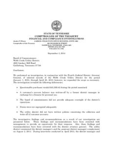 STATE OF TENNESSEE  COMPTROLLER OF THE TREASURY FINANCIAL AND COMPLIANCE INVESTIGATIONS